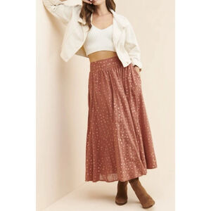 Anthropologie Kaley Shimmer Maxi Skirt Size XS Terra Cotta Rose Gold Workwear